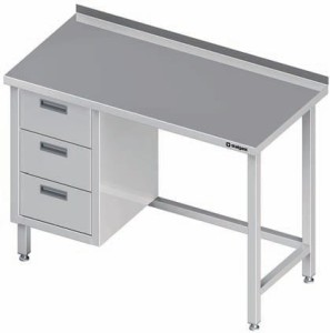 stół przyścienny z blokiem trzech szuflad (L),bez półki 1200x600x850 mm