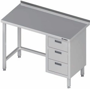 stół przyścienny z blokiem trzech szuflad (P),bez półki 1200x600x850 mm