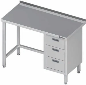 stół przyścienny z blokiem trzech szuflad (P),bez półki 1500x700x850 mm