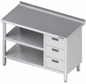 stół przyścienny z blokiem trzech szuflad (P),i 2-ma półkami 1800x700x850 mm