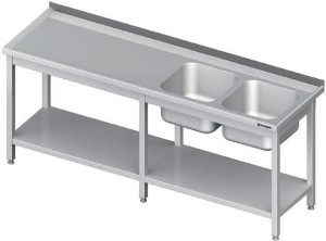 stół ze zlewem 2-kom.(P),z półką 2800x600x850 mm