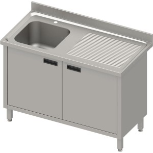 Stół ze zlewem 1-kom.(L) | drzwi skrzydłowe | 1100x700x850 mm| blat tłoczony | rant puszkowy 100x15x10 mm