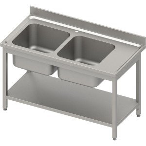 Stół ze zlewem 2-kom.(L) | z półką | 1500x700x850 mm | spawany | blat tłoczony | rant puszkowy 100x15x10 mm