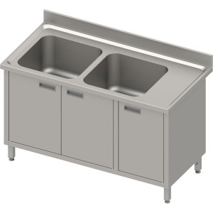 Stół ze zlewem 2-kom.(L) | drzwi skrzydłowe | 1500x700x850 mm| blat tłoczony | rant puszkowy 100x15x10 mm