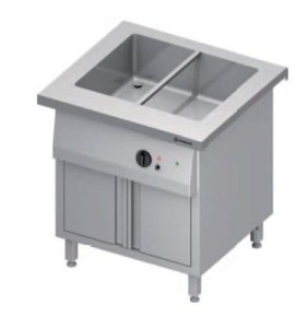 Stanowisko bemarowe wodne 2xGN 1/1 | jednokomorowe | z szafką grzewczą | zabudowane | drzwi skrzydłowe | 799x750x880 mm